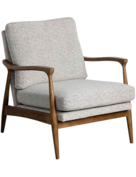 Fauteuil tissu chiné blanc gris et bois Vadstena Ixia - 1