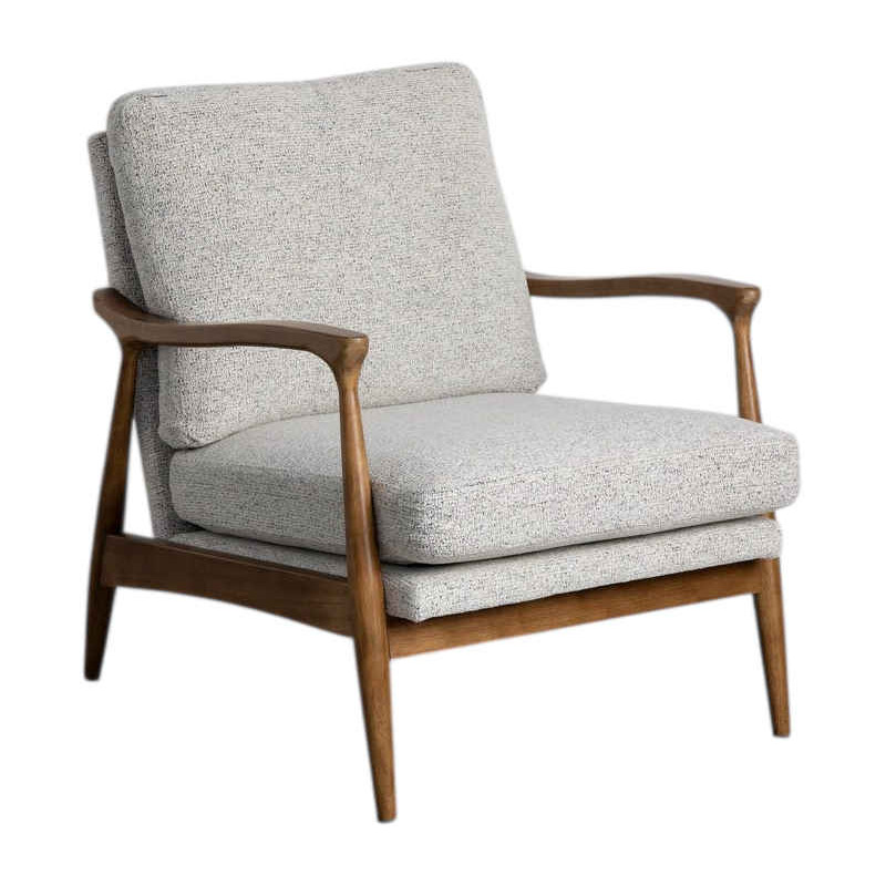 Fauteuil tissu chiné blanc gris et bois Vadstena Ixia - 1