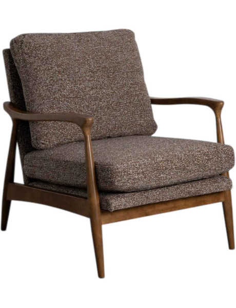 Fauteuil tissu chiné marron et bois Vadstena Ixia - 1