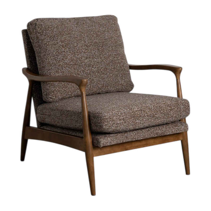 Fauteuil tissu chiné marron et bois Vadstena Ixia - 1