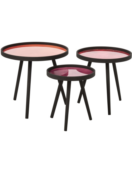 Tables gigognes rondes orange fuchsia lilas bois noir colorées 60 cm Rovella J-Line - 1