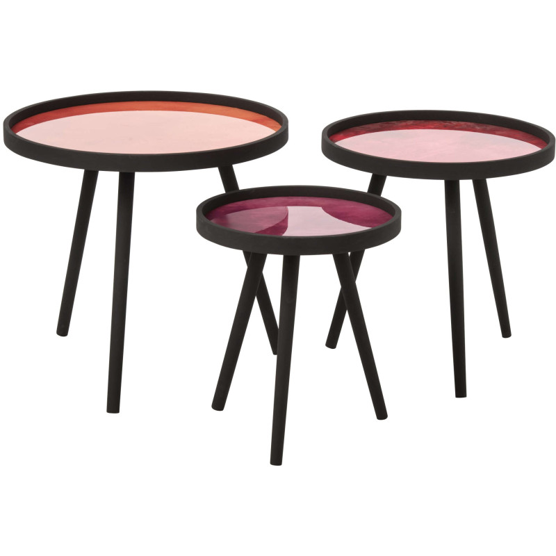 Tables gigognes rondes orange fuchsia lilas bois noir colorées 60 cm Rovella J-Line - 1