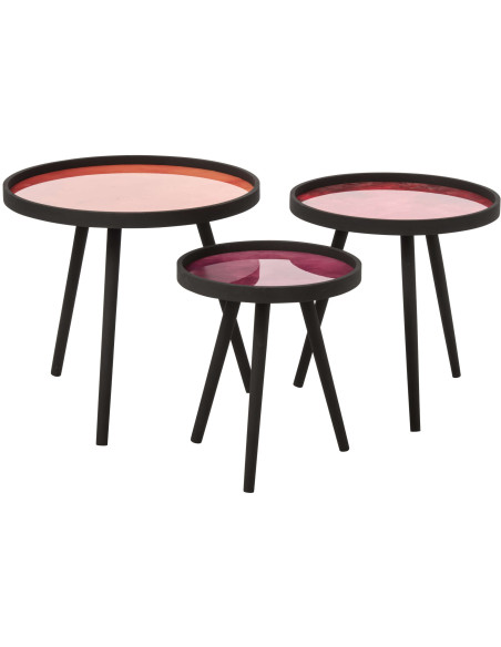 Tables gigognes rondes orange fuchsia lilas bois noir colorées 60 cm Rovella J-Line - 1