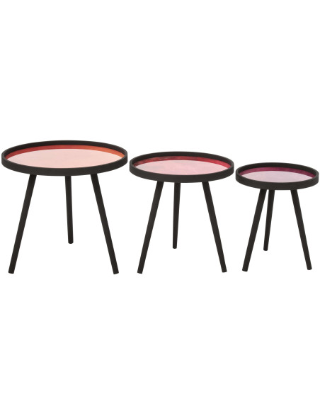 Tables gigognes rondes orange fuchsia lilas bois noir colorées 60 cm Rovella J-Line - 3