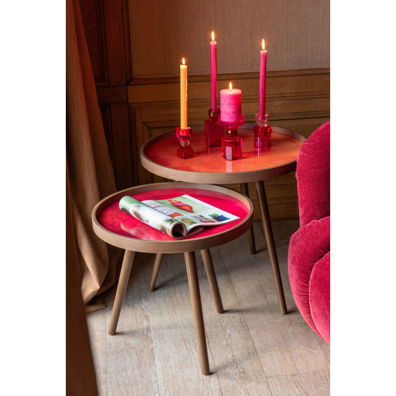 Tables gigognes rondes orange fuchsia lilas bois noir colorées 60 cm Rovella J-Line - 2