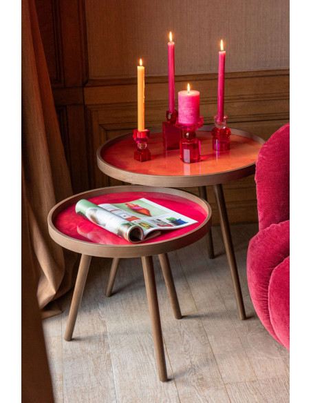 Tables gigognes rondes orange fuchsia lilas bois noir colorées 60 cm Rovella J-Line - 2