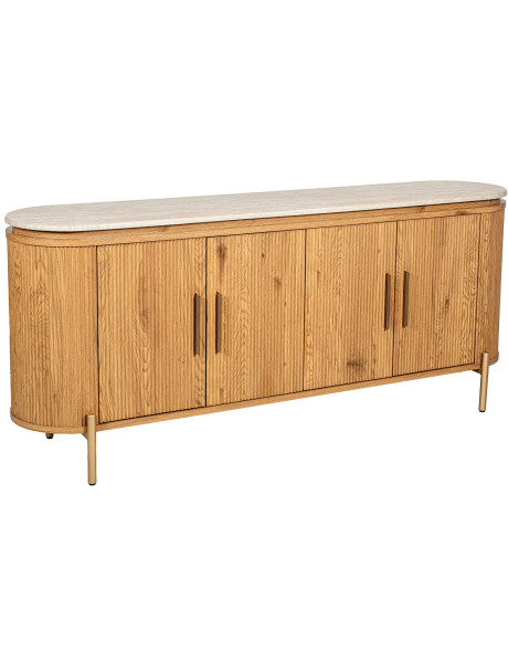 Buffet enfilade bois chêne plateau effet marbre 180 cm Oryndel  - 1