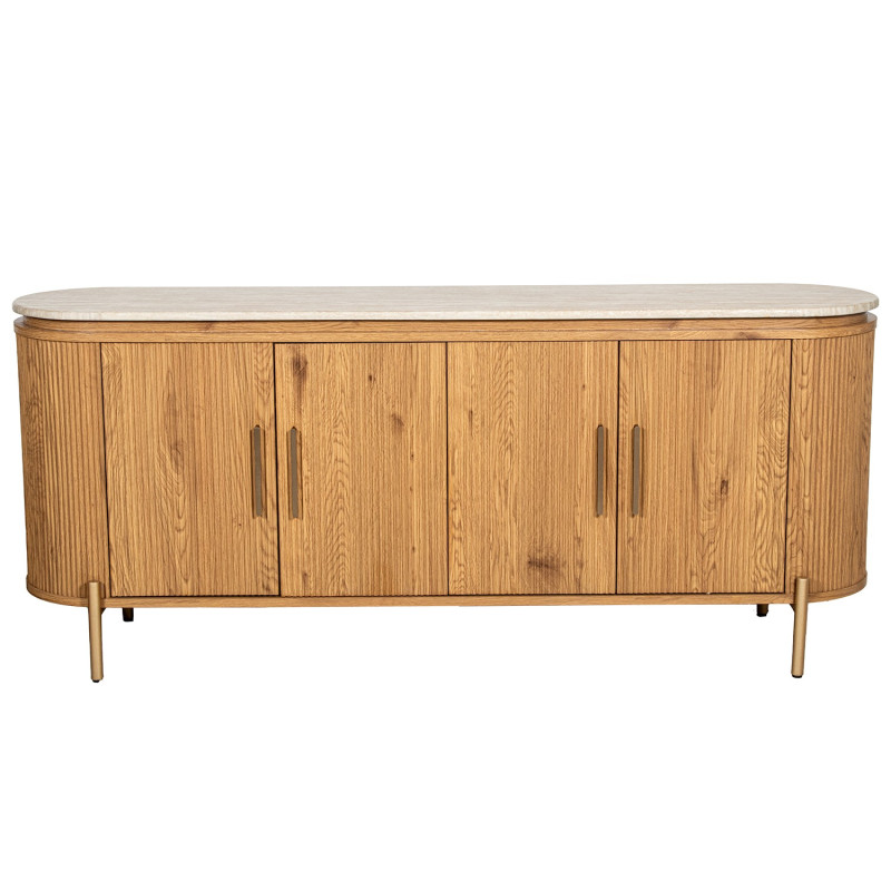 Buffet enfilade bois chêne plateau effet marbre 180 cm Oryndel  - 4