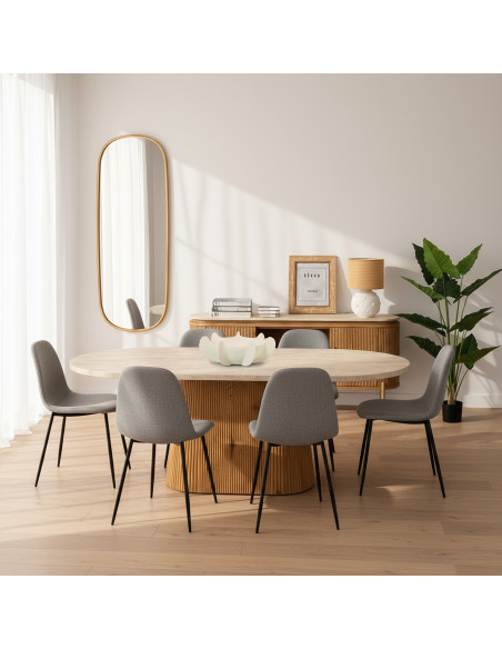 Buffet enfilade bois chêne plateau effet marbre 180 cm Oryndel  - 2