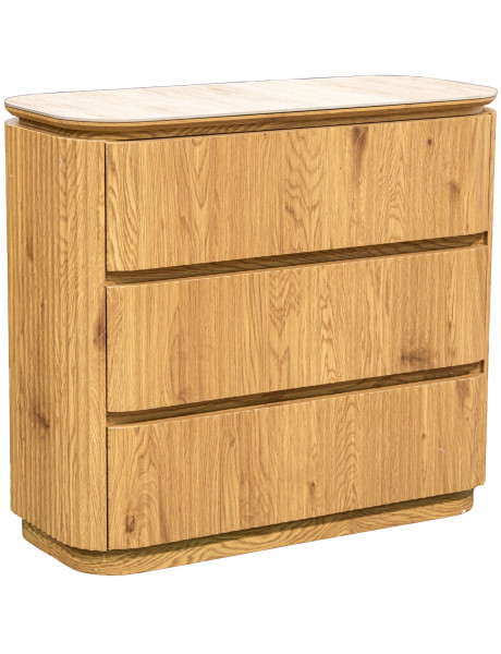 Commode 3 tiroirs bois clair plateau céramique 90 cm Deussinia  - 1