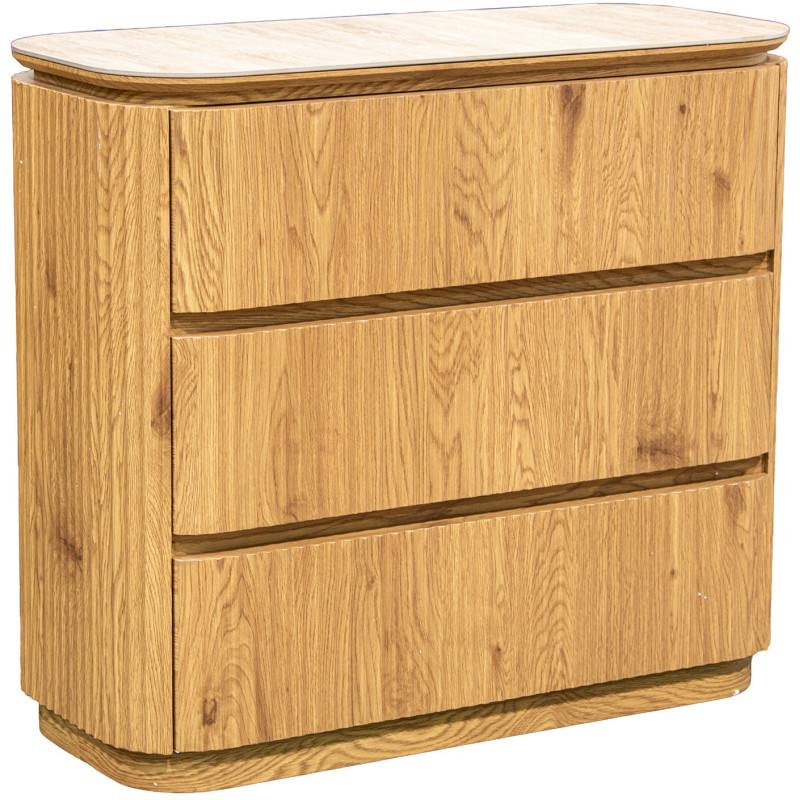 Commode 3 tiroirs bois clair plateau céramique 90 cm Deussinia  - 1