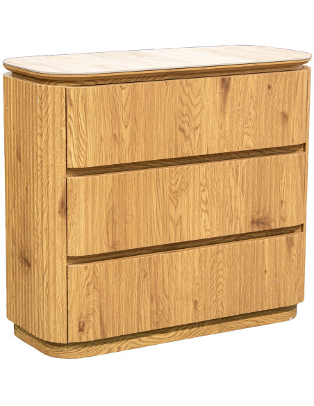 Commode 3 tiroirs bois clair plateau céramique 90 cm Deussinia  - 1