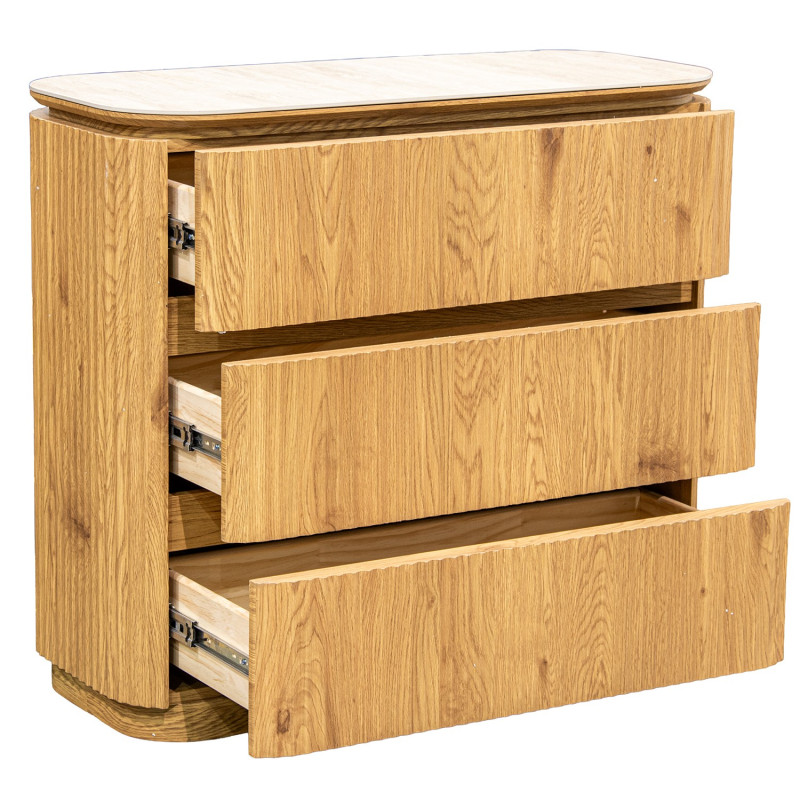 Commode 3 tiroirs bois clair plateau céramique 90 cm Deussinia  - 6