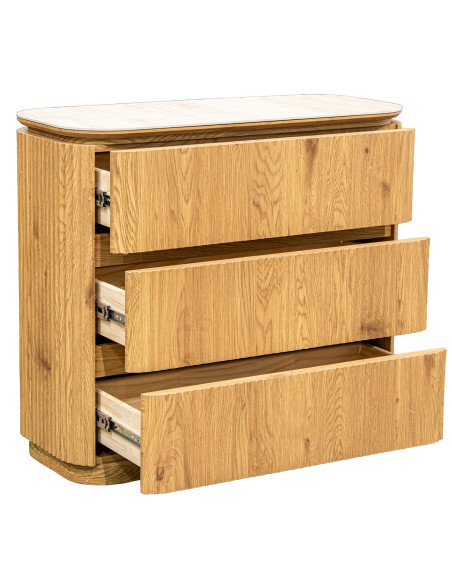 Commode 3 tiroirs bois clair plateau céramique 90 cm Deussinia  - 6