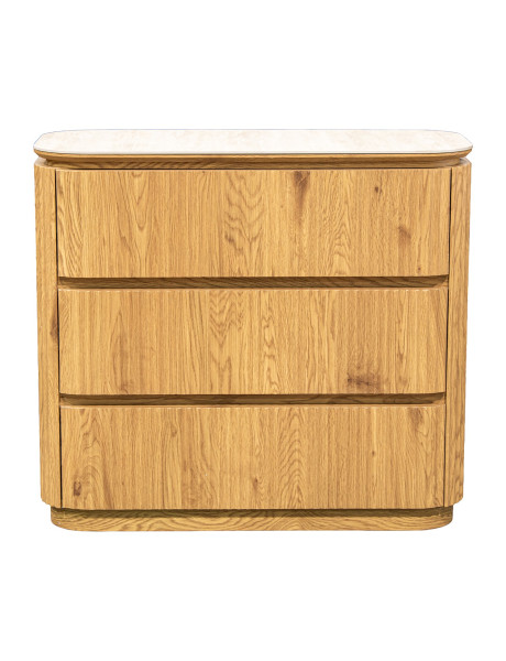 Commode 3 tiroirs bois clair plateau céramique 90 cm Deussinia  - 2