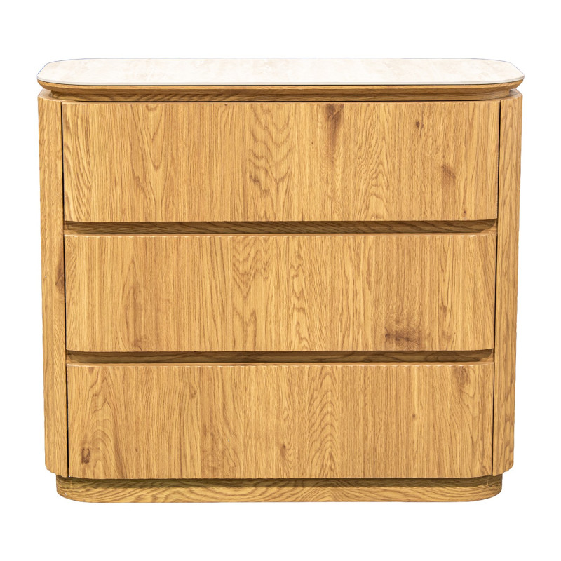 Commode 3 tiroirs bois clair plateau céramique 90 cm Deussinia  - 2