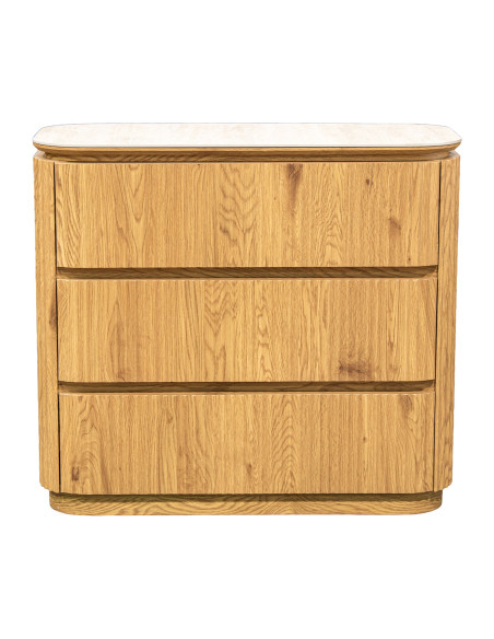 Commode 3 tiroirs bois clair plateau céramique 90 cm Deussinia  - 2