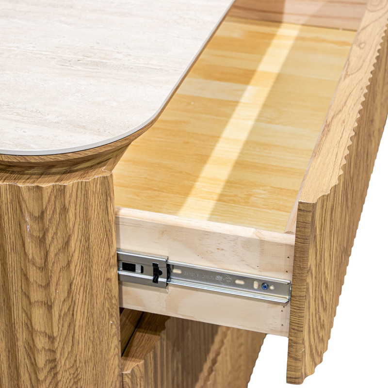 Commode 3 tiroirs bois clair plateau céramique 90 cm Deussinia  - 8
