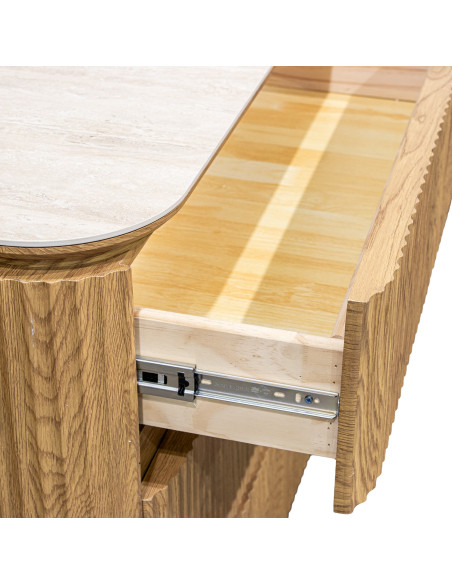 Commode 3 tiroirs bois clair plateau céramique 90 cm Deussinia  - 8