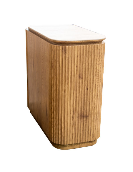 Commode 3 tiroirs bois clair plateau céramique 90 cm Deussinia  - 4