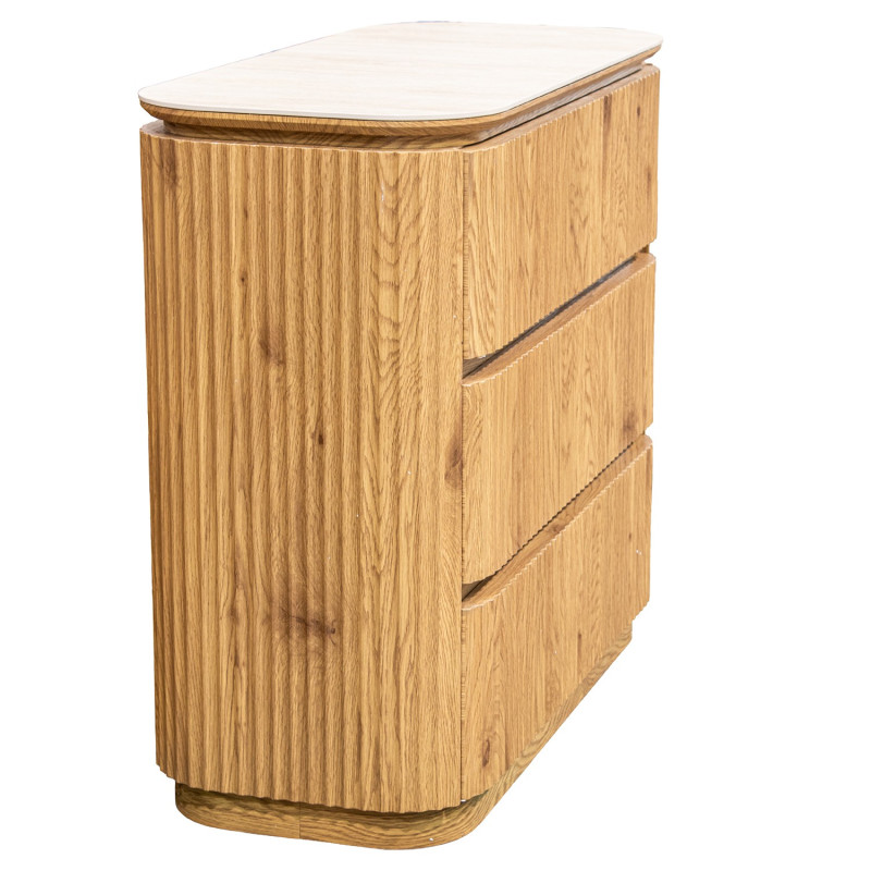 Commode 3 tiroirs bois clair plateau céramique 90 cm Deussinia  - 3