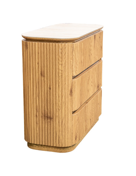 Commode 3 tiroirs bois clair plateau céramique 90 cm Deussinia  - 3
