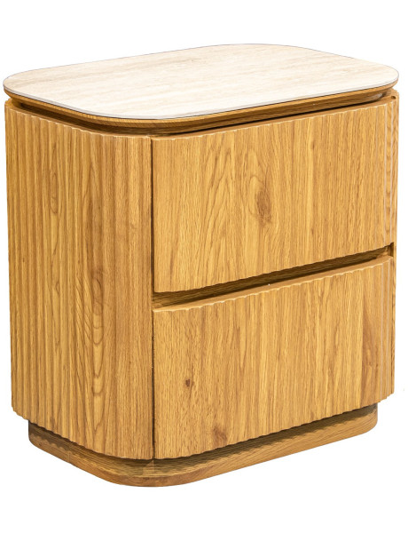 Table de chevet 2 tiroirs bois clair céramique 55 cm Deussinia  - 1