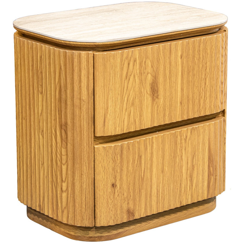 Table de chevet 2 tiroirs bois clair céramique 55 cm Deussinia  - 1