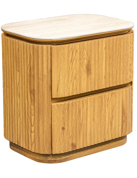 Table de chevet 2 tiroirs bois clair céramique 55 cm Deussinia  - 1