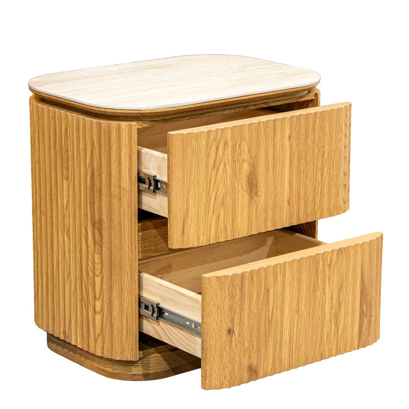 Table de chevet 2 tiroirs bois clair céramique 55 cm Deussinia  - 5