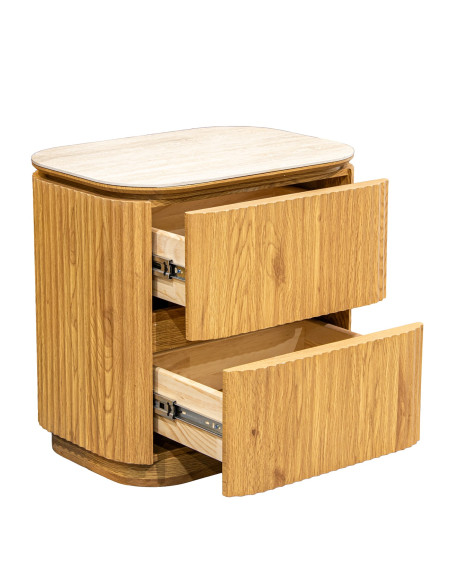 Table de chevet 2 tiroirs bois clair céramique 55 cm Deussinia  - 5