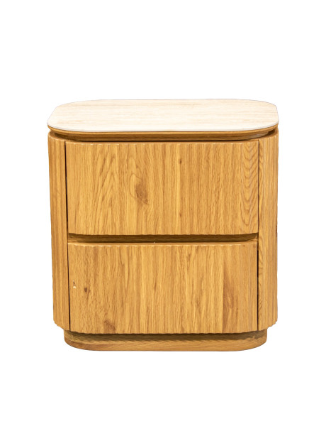 Table de chevet 2 tiroirs bois clair céramique 55 cm Deussinia  - 2