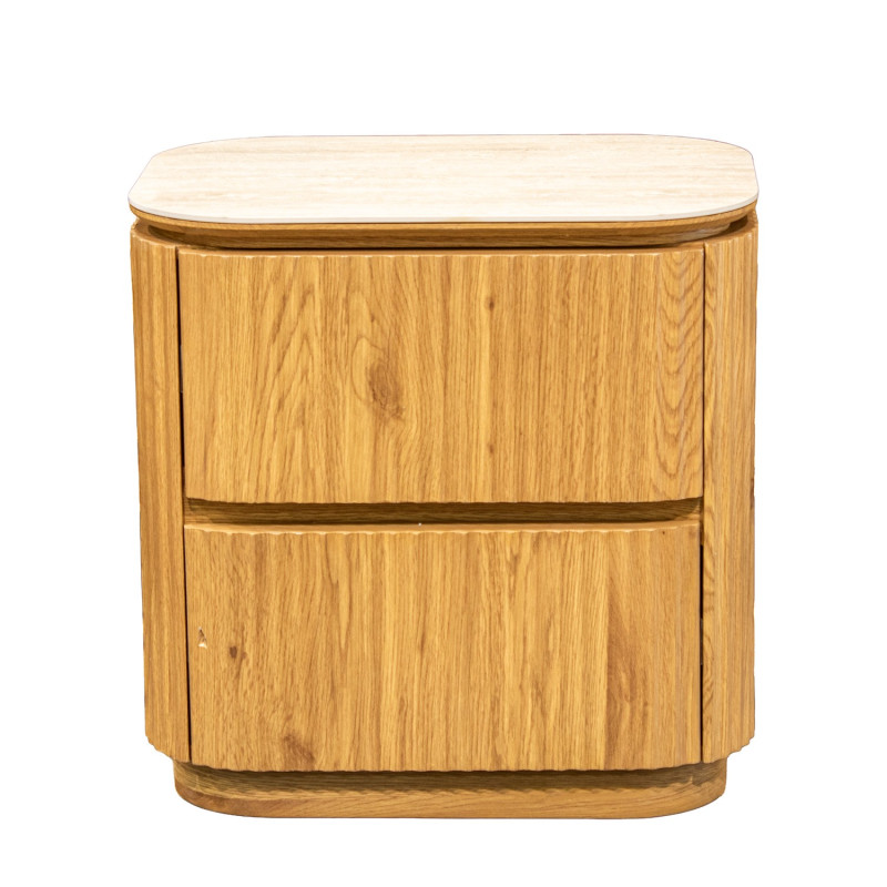 Table de chevet 2 tiroirs bois clair céramique 55 cm Deussinia  - 2