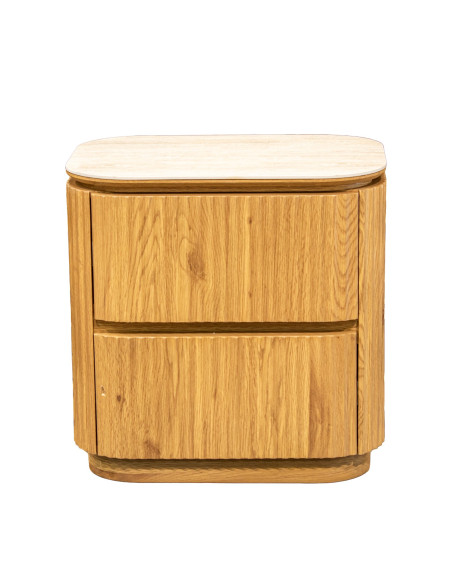 Table de chevet 2 tiroirs bois clair céramique 55 cm Deussinia  - 2