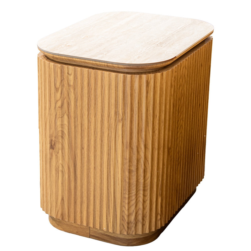 Table de chevet 2 tiroirs bois clair céramique 55 cm Deussinia  - 3