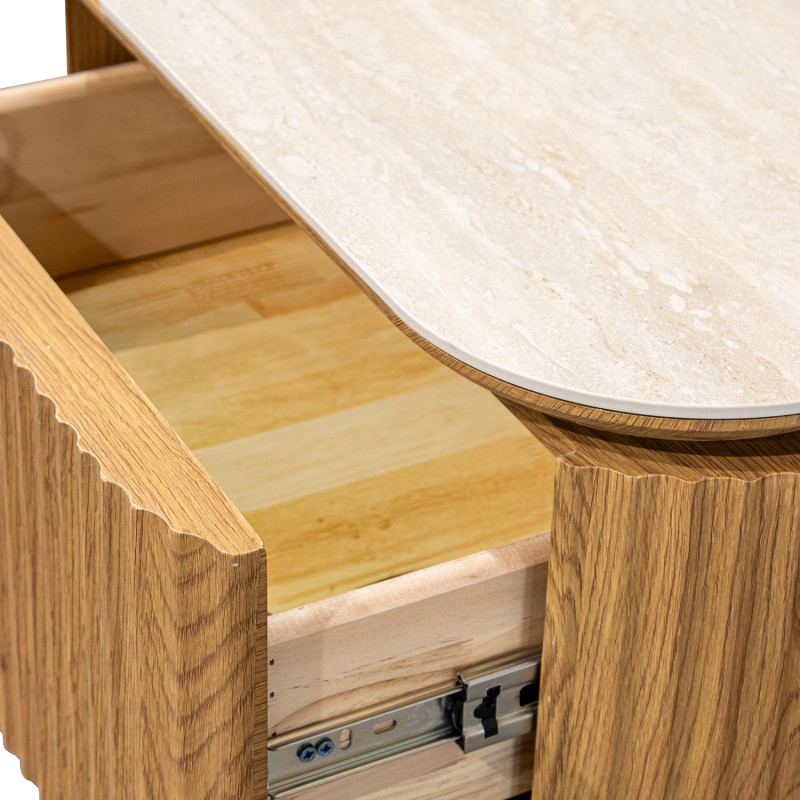 Table de chevet 2 tiroirs bois clair céramique 55 cm Deussinia  - 6