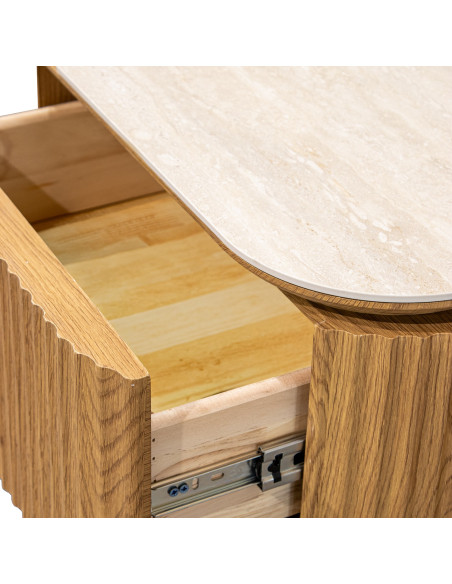 Table de chevet 2 tiroirs bois clair céramique 55 cm Deussinia  - 6
