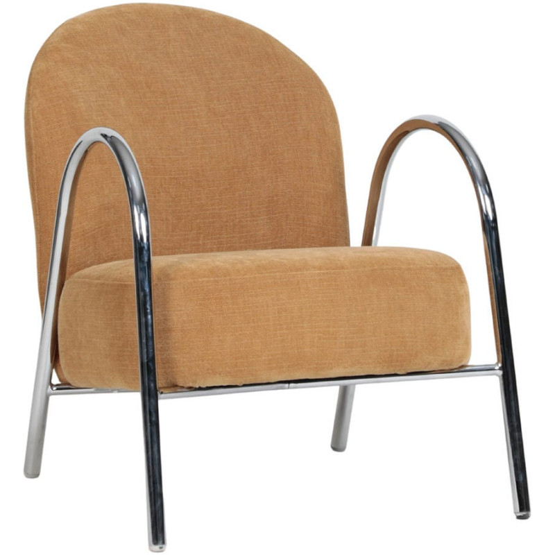 Fauteuil de salon tissu jaune moutarde métal chromé Ravlina  - 1