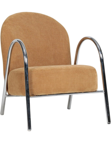 Fauteuil de salon tissu jaune moutarde métal chromé Ravlina  - 1