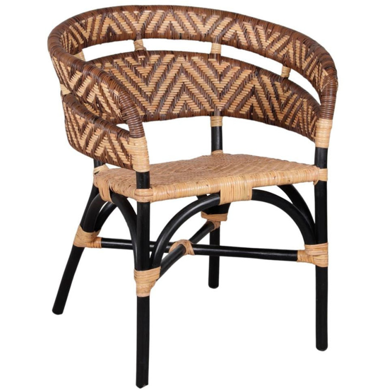 Chaise en rotin avec accoudoirs noir et naturel 70x58x82 cm Tanabe  - 1
