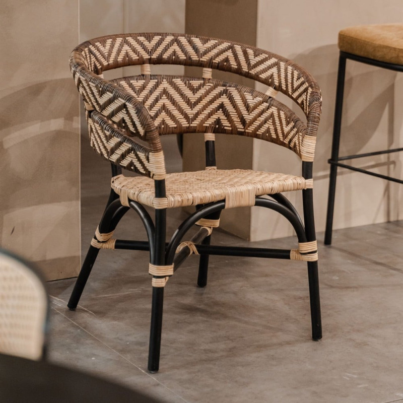 Chaise en rotin avec accoudoirs noir et naturel 70x58x82 cm Tanabe  - 9