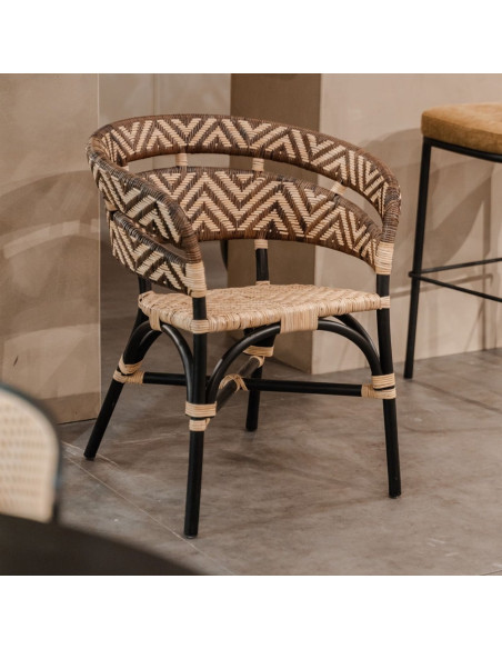 Chaise en rotin avec accoudoirs noir et naturel 70x58x82 cm Tanabe  - 9