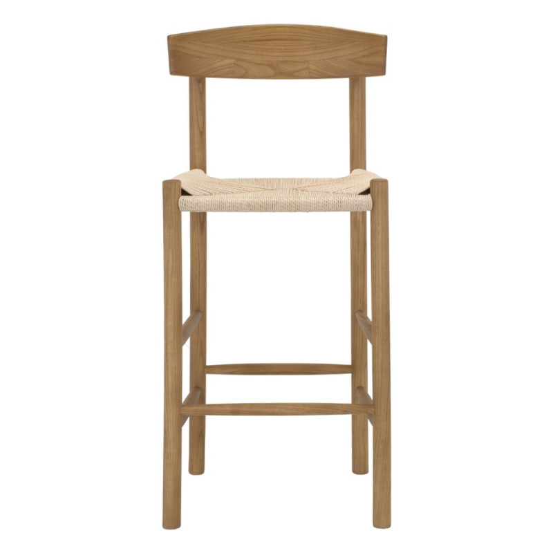 Tabouret de bar naturel avec dossier bois d’orme et corde 50x51x107 cm Nolqara  - 2