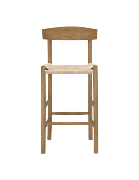 Tabouret de bar naturel avec dossier bois d’orme et corde 50x51x107 cm Nolqara  - 2