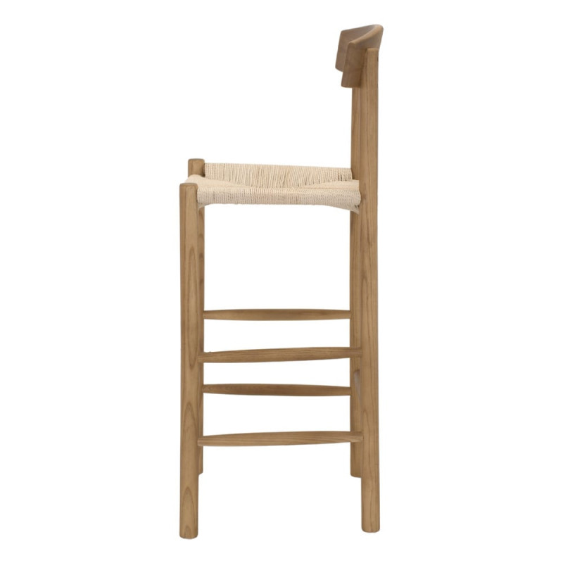 Tabouret de bar naturel avec dossier bois d’orme et corde 50x51x107 cm Nolqara  - 3