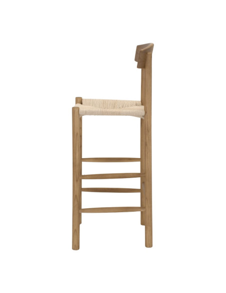 Tabouret de bar naturel avec dossier bois d’orme et corde 50x51x107 cm Nolqara  - 3