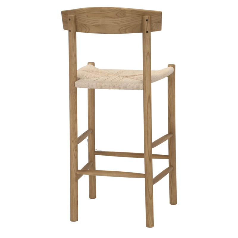 Tabouret de bar naturel avec dossier bois d’orme et corde 50x51x107 cm Nolqara  - 4