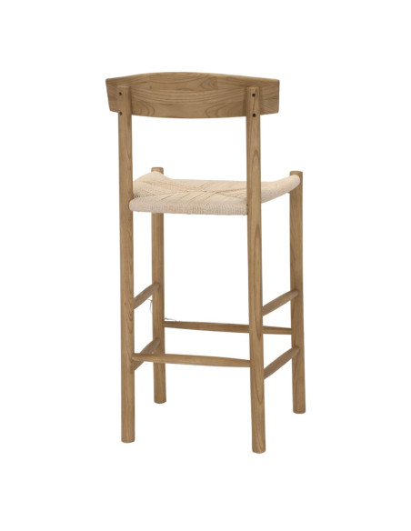 Tabouret de bar naturel avec dossier bois d’orme et corde 50x51x107 cm Nolqara  - 4