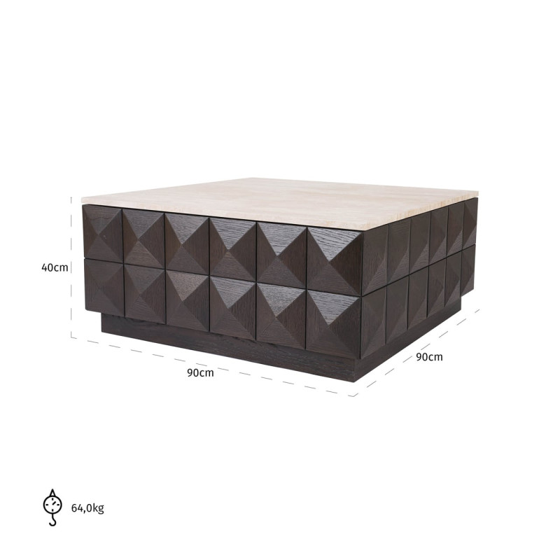 Table basse carrée travertin bois 90 cm Claremont Richmond Interiors - 8