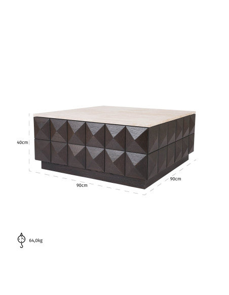Table basse carrée travertin bois 90 cm Claremont Richmond Interiors - 8